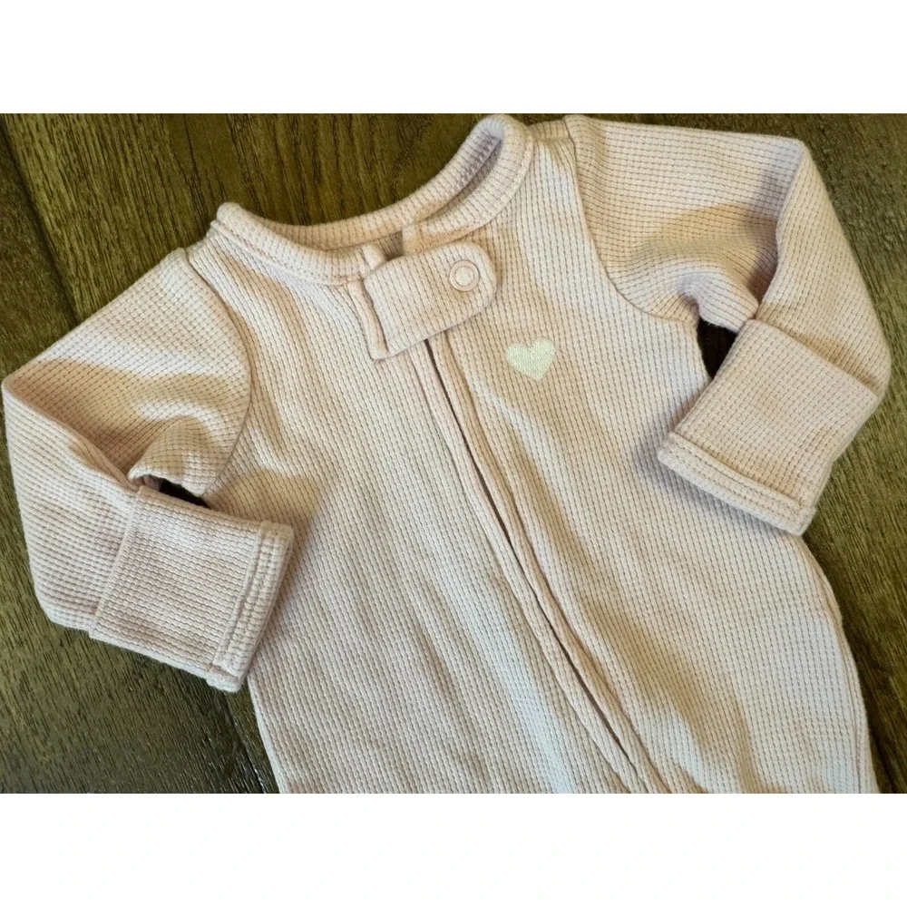 Carters Baby Sleeper Girl Preemie Waffle Knit Pink Heart Outfit Zipper Clothes‎